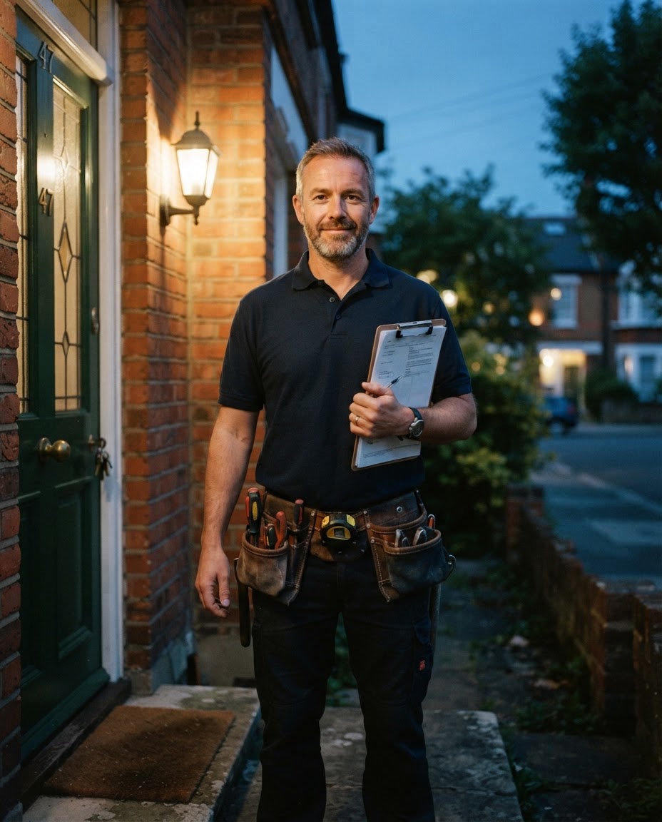 Aldenwick Electrical's lead electrician at a customer's door